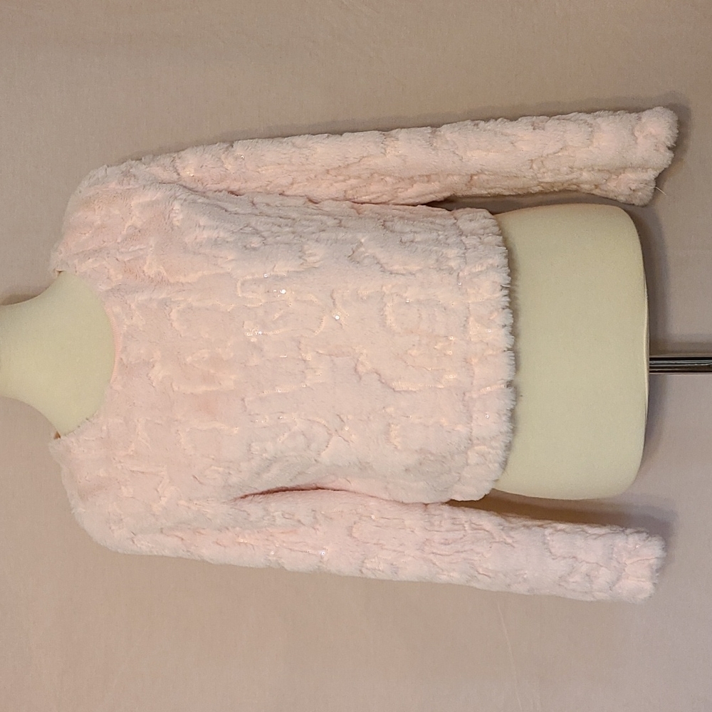 Faux Fur Sequins Embellished Long Sleeve Top